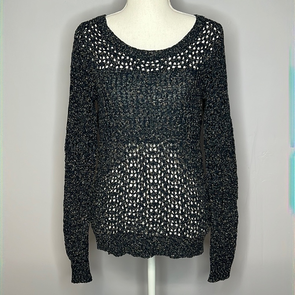STARING AT STARS SMALL BLUE AND TAN LOOSE KNIT SWEATER